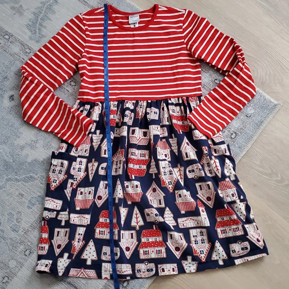 Hanna Andersson Girls Holiday Mixie Playdress Gingerbread Village Dress Sz12